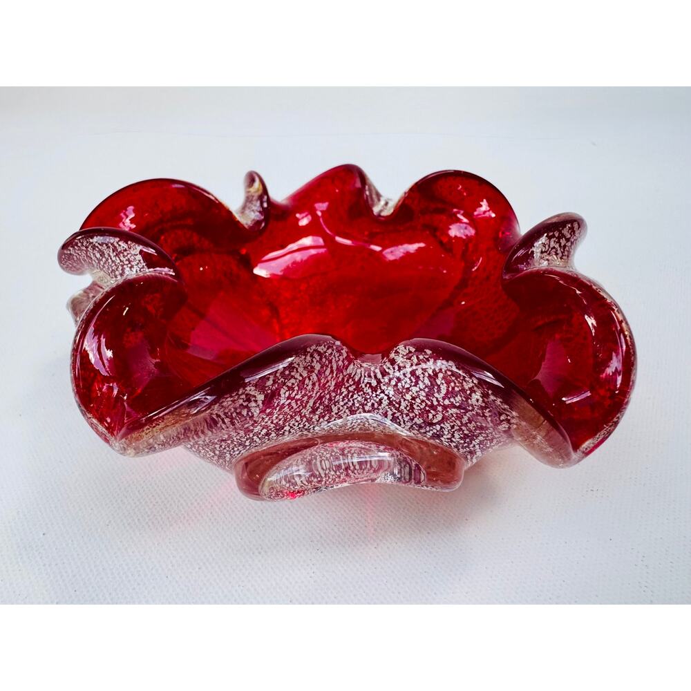 Fratelli Toso Murano Ruby Red Aventurine Glass Bowl